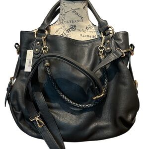 New Directions Black Shoulder Bag with Gold Accents